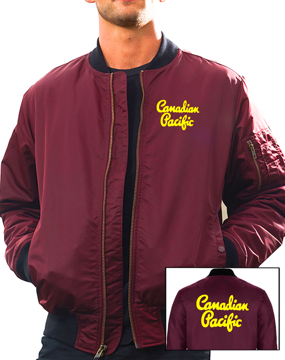 Canadian Pacific - 1950's Script Lettering (Imitation Gold) - Front & Back Embroidered Insulated Bomber Jacket
