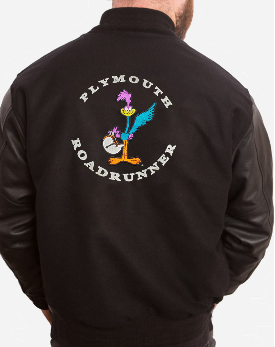 Classic Plymouth Roadrunner Logo - Retro Varsity Leather Melton