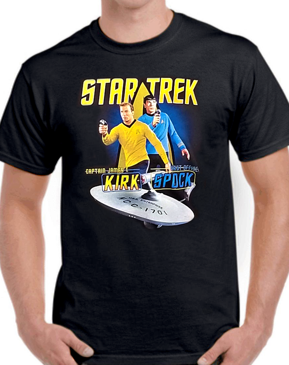 Captain Kirk & Mr. Spock w/The USS Enterprise - Star Trek The Original Series - T-shirt
