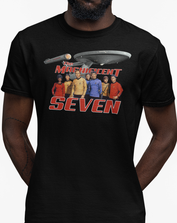 The Magnificent Seven w/The USS Enterprise - Star Trek The Original Series - T-shirt
