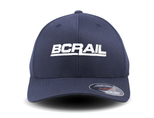 BC Rail (New Logo) - Retro Trucker Style Mesh Snapback Cap - Navy Blue