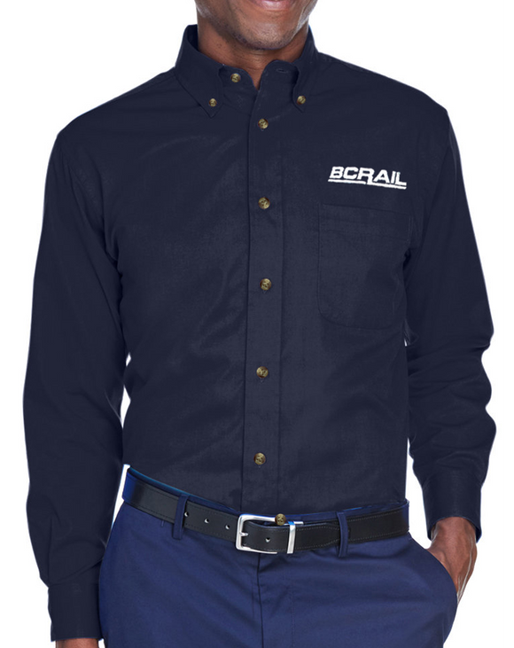 CN - British Columbia Railway - BC Rail (New) Logo - Long Sleeve Work Shirt - Navy Blue
