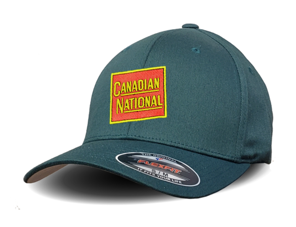 CN Tilted Wafer Tender Herald Logo - Canadian National Flexfit Wooly Forest Green Cap