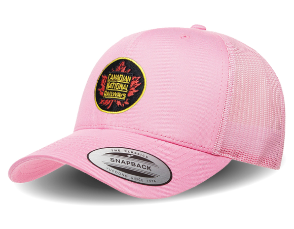 Canadian National Railways - Maple Leaf Logo - Retro Trucker Style Mesh Snapback Cap - Pink