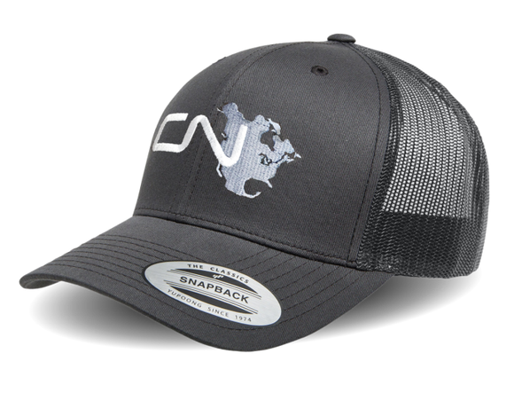 CN North America Logo - Retro Trucker Style Mesh Snapback Cap - Charcoal