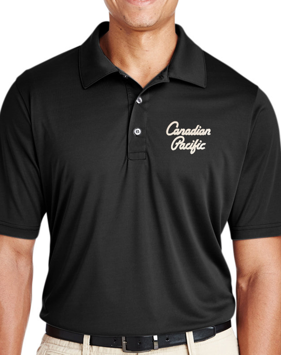 Canadian Pacific 1960's Script Lettering Performance Polo Shirt - Black