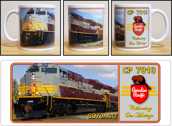Canadian Pacific SD70ACU Heritage Locomotive No.7010 Tuscan & Gray Script Lettering - 11 oz Ceramic Coffee Mug