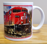 Mug - Canadian Pacific - General Electric ES44AC Locomotive in the Mountains - 11 oz Ceramic Coffee Mug