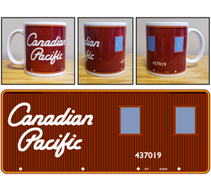 Mug - Canadian Pacific Script Lettering Wood Caboose Graphic - 11 oz Ceramic Coffee Mug