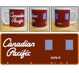 Mug - Canadian Pacific Script Lettering Wood Caboose Graphic - 11 oz Ceramic Coffee Mug