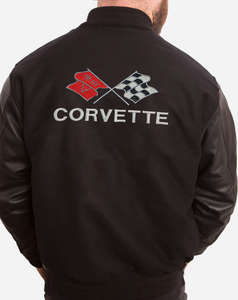 Classic '78/79 Corvette Flags Logo - Retro Varsity Leather Melton Jacket