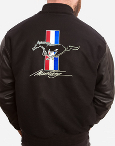 Classic Mustang Horse Logo - Retro Varsity Leather Melton Jacket