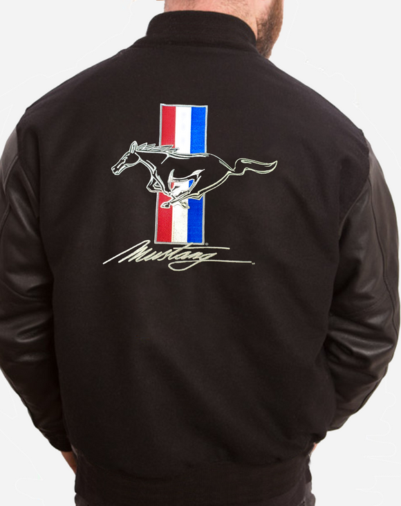 Classic Mustang Horse Logo - Retro Varsity Leather Melton Jacket