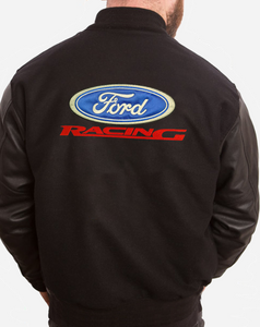 Classic Ford Racing (Modern) Logo - Retro Varsity Leather Melton Jacket