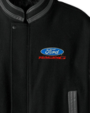 Classic Ford Racing (Modern) Logo - Retro Varsity Leather Melton Jacket