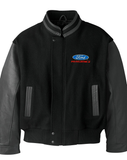 Classic Ford Racing (Modern) Logo - Retro Varsity Leather Melton Jacket