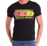 GM - Olds 442 - Oldmobiles Hottest Nmber - Black Mens T-shirt Car Automobile Closeup Casual Ts Apparel and Souvenirs
