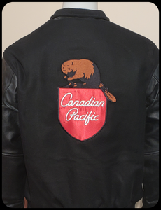 Canadian Pacific 1960's Beaver Shield Melton and Leather Jacket back view Casual Ts Apparel and Souvenirs