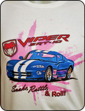 Mopar Viper Snake Rattle and Roll White Graphic T-shirt Casual Ts Apparel and Souvenirs