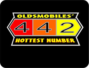 GM - Olds 442 - Oldmobiles Hottest Nmber - Black Mens T-shirt Car Automobile Closeup Casual Ts Apparel and Souvenirs
