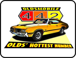 GM - Olds 442 - Old's Hottest Nmber - White Mens T-shirt Car Automobile Closeup Casual Ts Apparel and Souvenirs